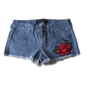 Express Medium Wash Rose Embroidered Jean Shorts Sz 0
